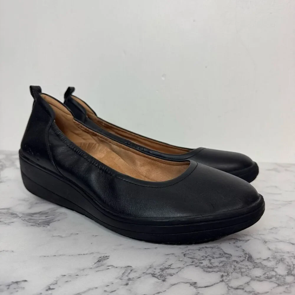 Vionic Black Leather Jacey Slip on Wedges 10